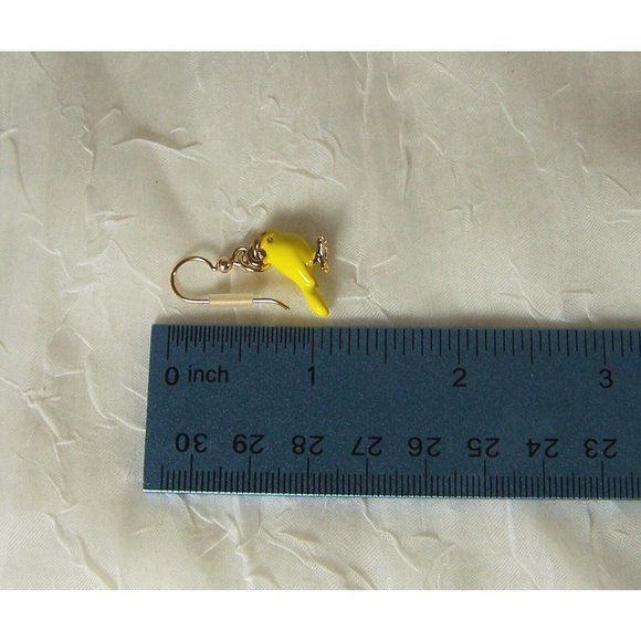 Yellow Canary Enamel Bird Earrings Gold Tone Spring Easter Jewelry 1" Drop - Picture 3 of 4